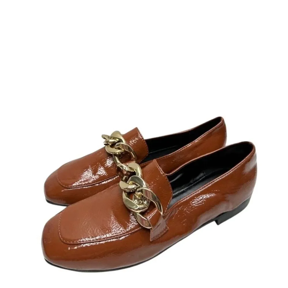 Blondo Loafers Size 5 Brown‎ Slip On Waterproof Block Heel Chain Detail NEW